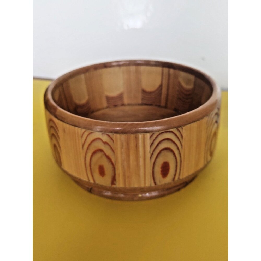 Handmade Reclaimed Wood Bowl Multicolored Cottage Decor 6 1/4"